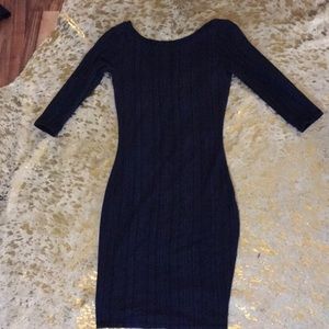 Black/blue verticals striped slim fit dress XS